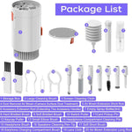 White multi-tool cleaning kit with all 20 numbered components and their corresponding labels for identification.