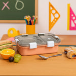 Top view of the 3-compartment lunch box, highlighting its sleek design and dividers.