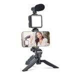 Mobiléon vlogging kit with mini tripod and adjustable LED light setup for video making