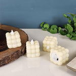 Unique bubble cube shaped LED candles providing safe, flameless decoration