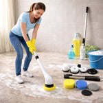 Close-up of the 9-in-1 electric spin scrubber's rotating brush head for deep cleaning.