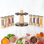 A cook using the 360° rotating kitchen spice rack to season a dish.