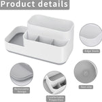 Clear plastic makeup organizer displaying various beauty products.