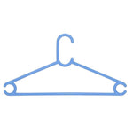 Multiple plastic clothes hangers neatly arranged, highlighting their slim profile.