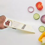 Various thin slices of vegetables demonstrating the multi-slice capability.