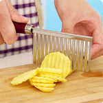 Close-up of the stainless steel wavy blade on the Quickslice Crinkle Cutter Knife