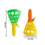 Close-up of the catapult ball toy mechanism, highlighting its simple design.