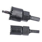 The BoltForce Hole Saw Kit's components, including mandrels and an Allen wrench, neatly arranged.