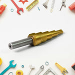 Close-up of the efficient flute design on the HSS Step Drill Bit for smooth chip removal.