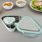 Modern triangle lunch box with stainless steel containers inside BPA-free shell