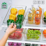 Durable BPA-free plastic construction of the Organivo clear fridge bin.