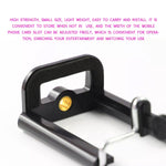 Adjustable mobile holder attachment demonstrating its strong spring-loaded grip.