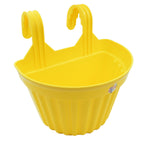 Close-up of a UV-stabilised plastic hanging planter showing its sturdy hook.