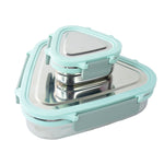 Side view of Ganesh Trinity triangle stainless steel lunch box containers