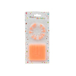 A collection of slender, colorful candles designed for birthday cakes.