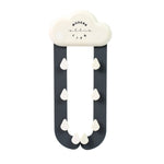 A white cloud-shaped holder with dark grey rain-like arms and white raindrop hooks on a plain white background.