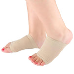 Foot arch support worn inside orthopedic shoes or slippers.