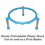 Isometric view of the durable stainless steel matka stand with anti-skid feet.