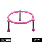 Stainless steel matka stand with a single ring design, shown empty.