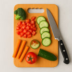 Close-up of natural wood texture on wooden chopping board for vegetables