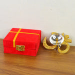 Brass Oil Diya lamp featuring a silver-polished bowl and golden polish