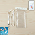Beach ready white waterproof phone bag with lanyard for easy carrying
