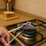 Close up of heat resistant handle on Gas Stove Sandwich Toaster for safe cooking.