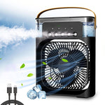 Size reference with portable air cooler fan on desk