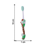 Unboxed kids toothbrush and toy ball set components on plain background