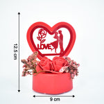 Heart-shaped love couple decor with glowing light and roses base