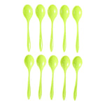 Side profile of a durable plastic spoon, ideal for everyday meals.