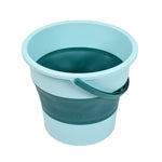 The versatile foldable water bucket hanging, demonstrating its space-saving design.