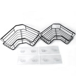 Two-piece stainless steel corner shelf organizer with black iron coating mounted on bathroom wall