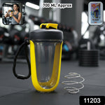 Portable 700ML gym shaker bottle in vibrant yellow with leak-proof lid