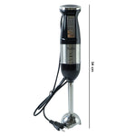 Portable hand blender with stainless steel body and 300W motor on table
