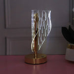 Close up of warm glowing crystal LED table lamp
