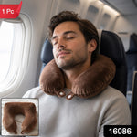 Men's U Shaped Soft Brown Plush Travel Neck Pillow for Head Support