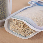 1000ml reusable food storage bag with an airtight zipper seal, perfect for kitchen organization.