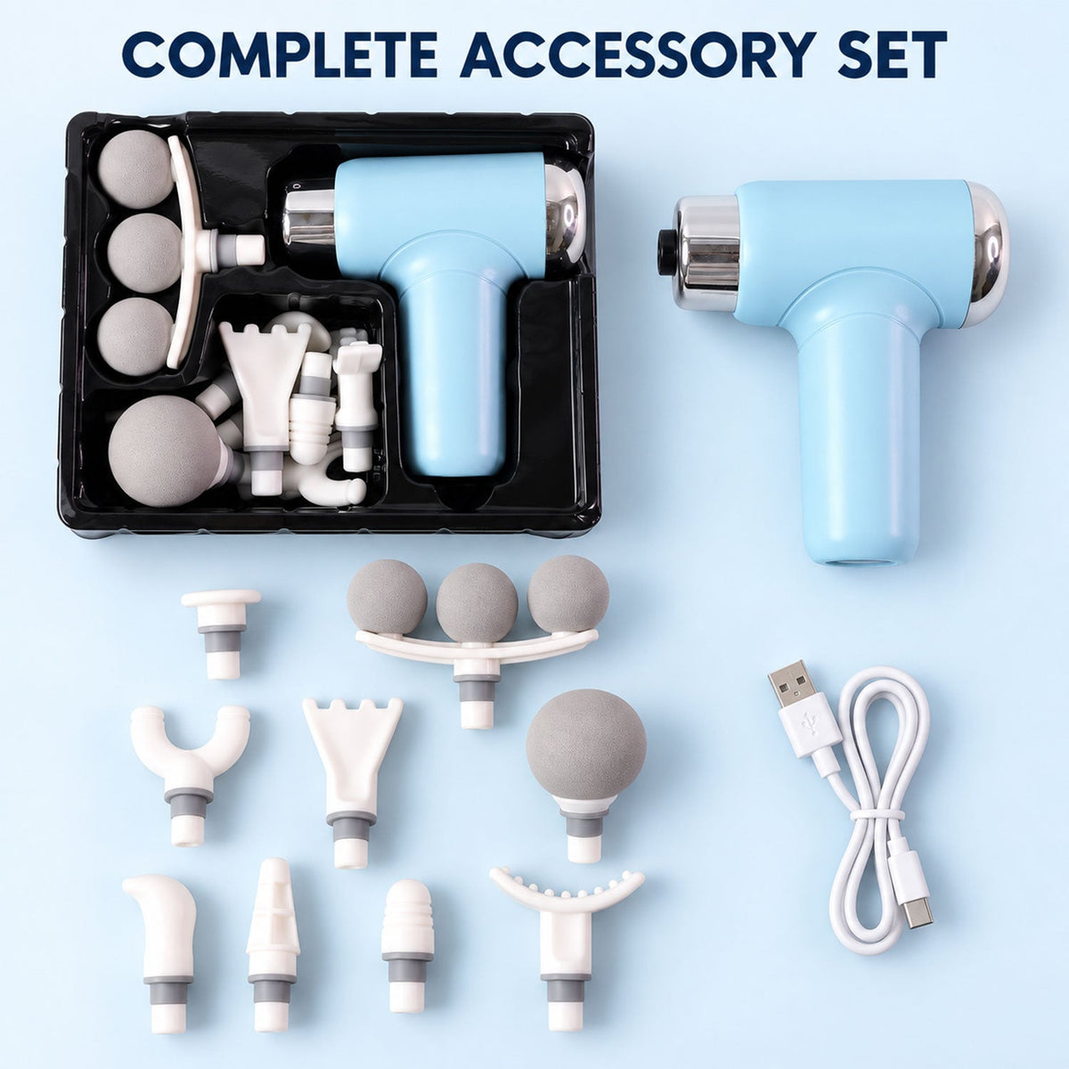 Portable massager gun with all attachments in a carrying case