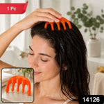 A woman with wet hair uses an orange scalp massager, with an inset showing the massager alone and a red "1 Pc" banner.