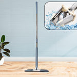 X-shape hands-free mop system with microfiber pad, ready for floor cleaning.