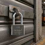Close up of the hardened steel shackle