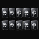 Transparent adhesive wall hooks 10pc set on white background