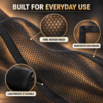 Close-up details of the black mesh safety net, highlighting its fine weave, reinforced edge, and flexible material.