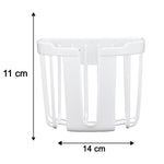A white plastic toilet paper holder is shown with dimensions: 11 cm height and 14 cm width.