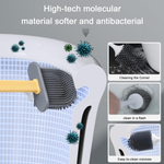 Close-up of the flexible soft silicone bristles designed for thorough toilet cleaning.
