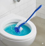 Close-up of flexible bristles on the unique hockey stick toilet brush head.