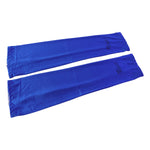 A pair of blue arm sleeves with the Ecoliz logo are laid out on a white background.
