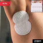 A white sweat pad on a person's armpit, with a red "10 Pc" banner and a black "21911" label.