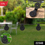 Three black plastic clips securing a green mesh shade cloth to a wire, with an inset showing a single clip and a red '1 Pc'